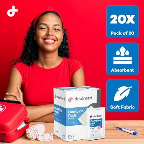 Dealmed ABD Kombi-Wundauflagen 5"x9" (20 Stück) Steril Einzeln Verpackt, Saugfähig, Nicht Haftend für Wundversorgung, Drainage, Erste Hilfe