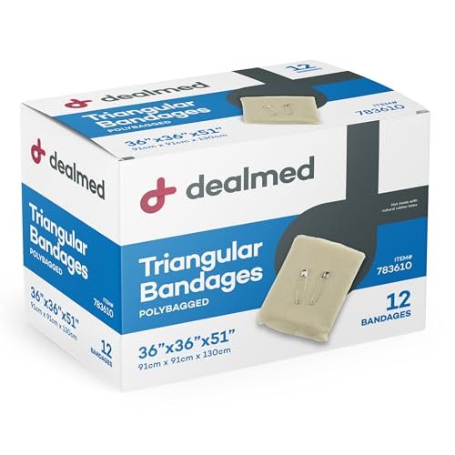 Dealmed Latexfreie Dreieckstücher – 12 Baumwoll-Bandagen mit 2 Sicherheitsnadeln, 36" x 36" x 51" Kompressionswickel, Wundversorgung für Erste-Hilfe-Set und medizinische Einrichtungen