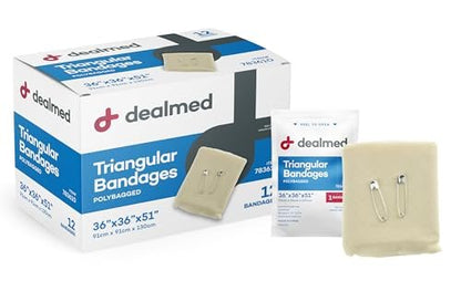 Dealmed Latexfreie Dreieckstücher – 12 Baumwoll-Bandagen mit 2 Sicherheitsnadeln, 36" x 36" x 51" Kompressionswickel, Wundversorgung für Erste-Hilfe-Set und medizinische Einrichtungen