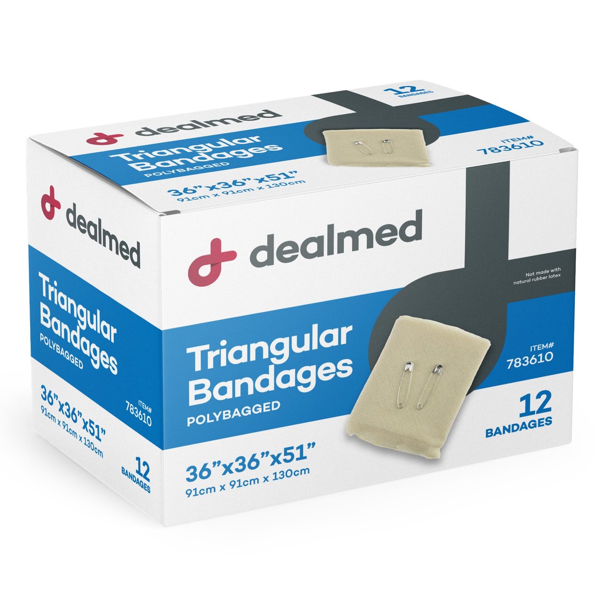 Dealmed Latexfreie Dreieckstücher – 12 Baumwoll-Bandagen mit 2 Sicherheitsnadeln, 36" x 36" x 51" Kompressionswickel, Wundversorgung für Erste-Hilfe-Set und medizinische Einrichtungen