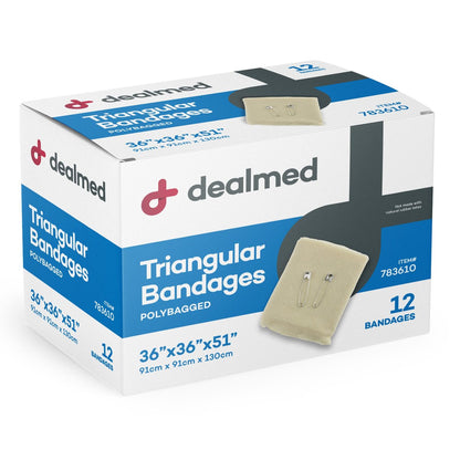 Dealmed Latexfreie Dreieckstücher – 12 Baumwoll-Bandagen mit 2 Sicherheitsnadeln, 36" x 36" x 51" Kompressionswickel, Wundversorgung für Erste-Hilfe-Set und medizinische Einrichtungen