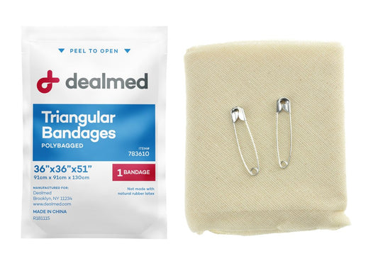Dealmed Latexfreie Dreieckstücher – 12 Baumwoll-Bandagen mit 2 Sicherheitsnadeln, 36" x 36" x 51" Kompressionswickel, Wundversorgung für Erste-Hilfe-Set und medizinische Einrichtungen