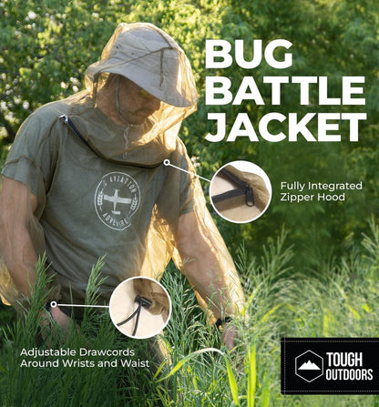 Mückenjacke – Insektenjacke mit Kapuze für Damen und Herren – Moskitonetz für Gartenarbeit und Outdoor-Schutz vor Mücken, Fliegen, Kriebelmücken, Gnitzen und Stechmücken