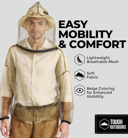 Mückenjacke – Insektenjacke mit Kapuze für Damen und Herren – Moskitonetz für Gartenarbeit und Outdoor-Schutz vor Mücken, Fliegen, Kriebelmücken, Gnitzen und Stechmücken