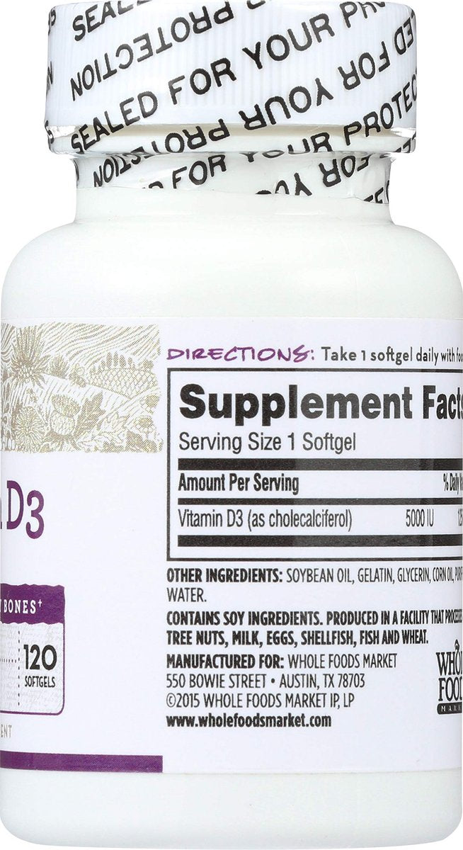365 by Whole Foods Market Vitamin D3 5000 IE, 120 Kapseln