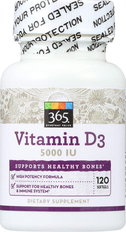 365 by Whole Foods Market Vitamin D3 5000 IE, 120 Kapseln