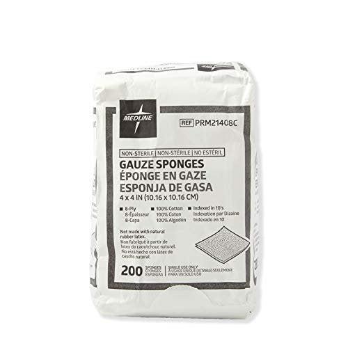 Medline 4 x 4 cm Mullkompressen, 100% Baumwolle, 8-lagig gewebt, unsteril, Packung mit 200 Stück