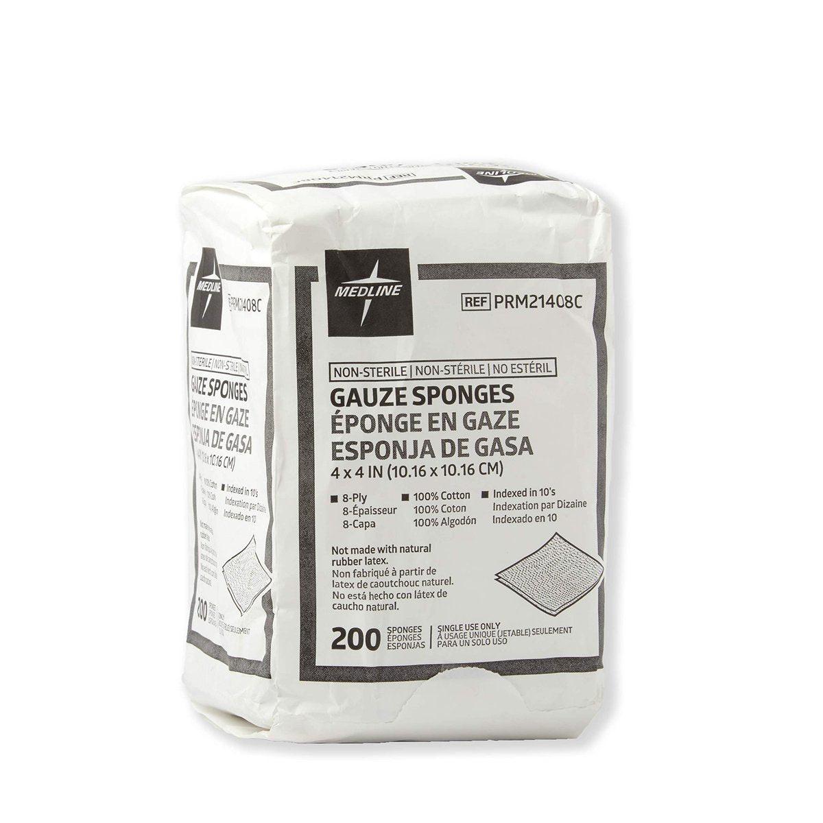 Medline 4 x 4 cm Mullkompressen, 100% Baumwolle, 8-lagig gewebt, unsteril, Packung mit 200 Stück