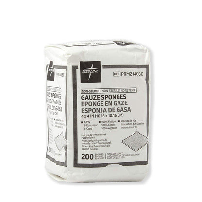 Medline 4 x 4 cm Mullkompressen, 100% Baumwolle, 8-lagig gewebt, unsteril, Packung mit 200 Stück