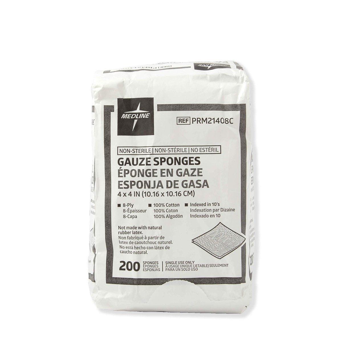 Medline 4 x 4 cm Mullkompressen, 100% Baumwolle, 8-lagig gewebt, unsteril, Packung mit 200 Stück
