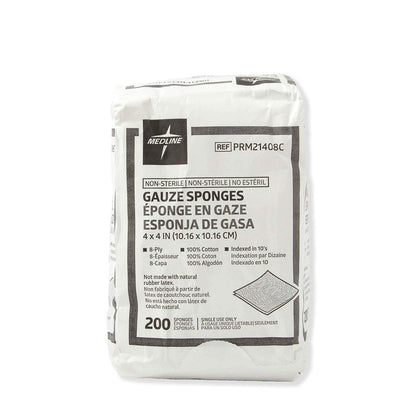 Medline 4 x 4 cm Mullkompressen, 100% Baumwolle, 8-lagig gewebt, unsteril, Packung mit 200 Stück