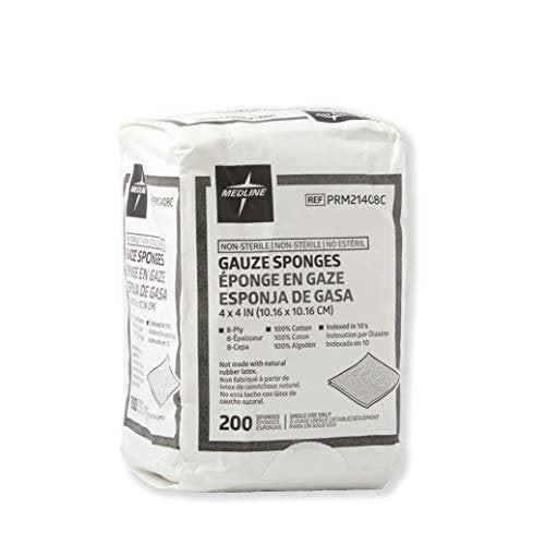 Medline 4 x 4 cm Mullkompressen, 100% Baumwolle, 8-lagig gewebt, unsteril, Packung mit 200 Stück