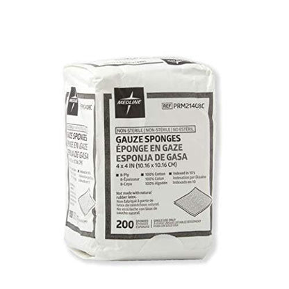 Medline 4 x 4 cm Mullkompressen, 100% Baumwolle, 8-lagig gewebt, unsteril, Packung mit 200 Stück