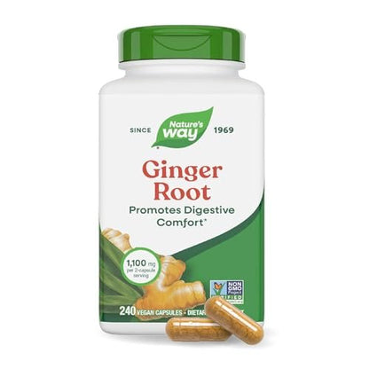 Nature's Way Ingwer Wurzel Kapseln, 1100 mg pro 2-Kapsel-Portion, Nahrungsergänzungsmittel für Verdauungskomfort und Reisekrankheit, Vegan, Non-GMO Project verifiziert, 240 Stück