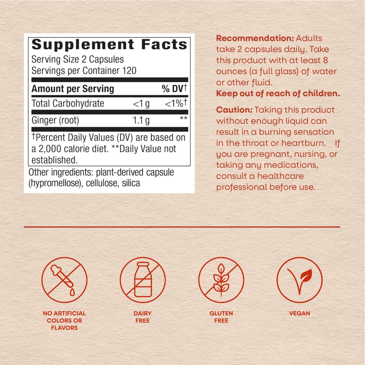 Nature's Way Ingwer Wurzel Kapseln, 1100 mg pro 2-Kapsel-Portion, Nahrungsergänzungsmittel für Verdauungskomfort und Reisekrankheit, Vegan, Non-GMO Project verifiziert, 240 Stück