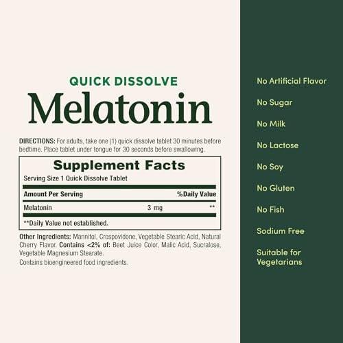 Nature's Bounty Melatonin 3 mg, 120 Schnell lösliche Tabletten – Fördert Entspannung & Schlaf, 100 % medikamentenfreies Schlafmittel