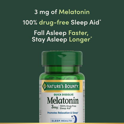 Nature's Bounty Melatonin 3 mg, 120 Schnell lösliche Tabletten – Fördert Entspannung & Schlaf, 100 % medikamentenfreies Schlafmittel