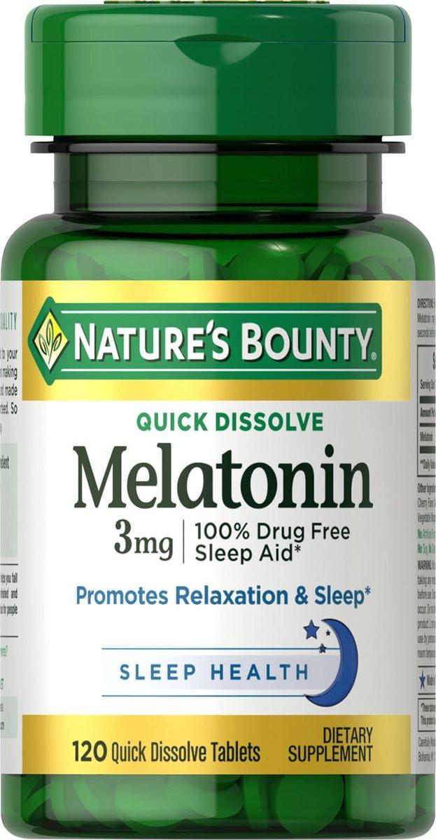 Nature's Bounty Melatonin 3 mg, 120 Schnell lösliche Tabletten – Fördert Entspannung & Schlaf, 100 % medikamentenfreies Schlafmittel