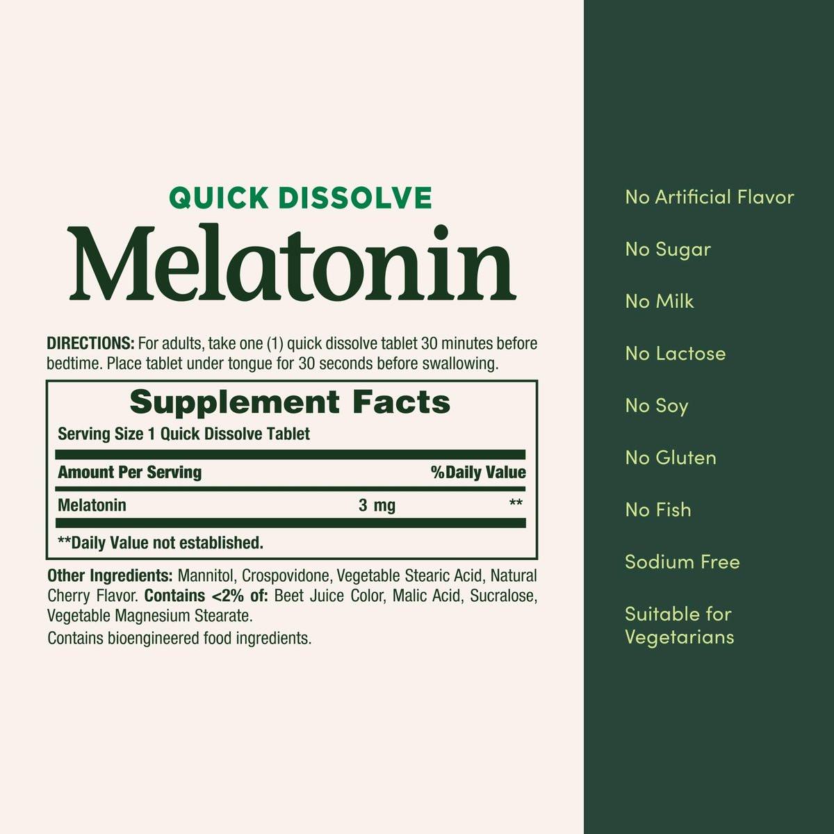 Nature's Bounty Melatonin 3 mg, 120 Schnell lösliche Tabletten – Fördert Entspannung & Schlaf, 100 % medikamentenfreies Schlafmittel