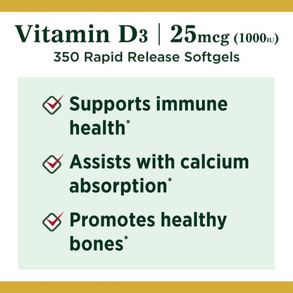 Nature's Bounty Vitamin D3 1000 IE Weichkapseln, 350 Stück