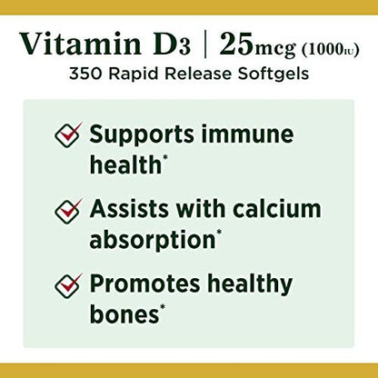 Nature's Bounty Vitamin D3 1000 IE Weichkapseln, 350 Stück