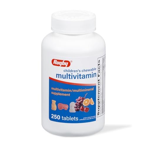 Rugby Kinder Multivitamin Kautabletten - Nahrungsergänzungsmittel - Fruchtgeschmack - Tierformen - 250 Stück