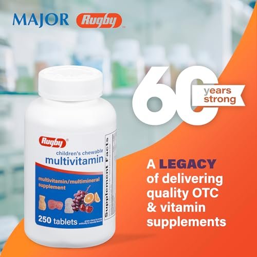 Rugby Kinder Multivitamin Kautabletten - Nahrungsergänzungsmittel - Fruchtgeschmack - Tierformen - 250 Stück