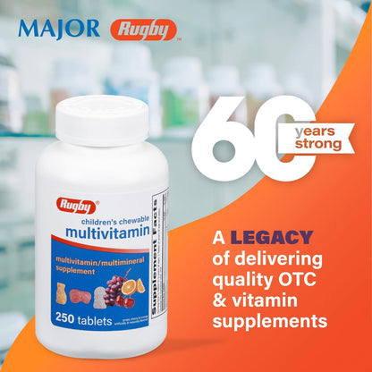 Rugby Kinder Multivitamin Kautabletten - Nahrungsergänzungsmittel - Fruchtgeschmack - Tierformen - 250 Stück