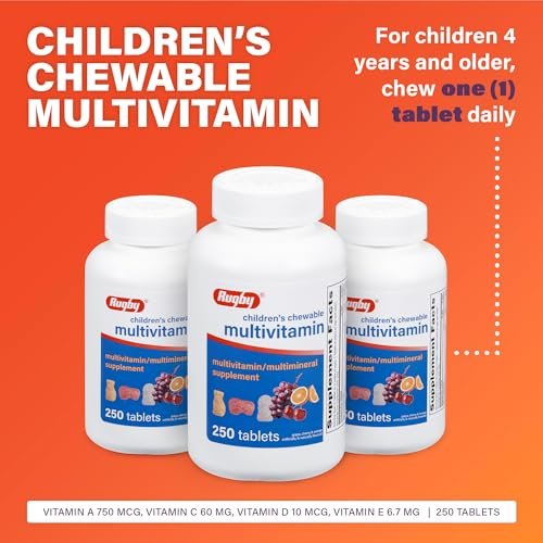 Rugby Kinder Multivitamin Kautabletten - Nahrungsergänzungsmittel - Fruchtgeschmack - Tierformen - 250 Stück