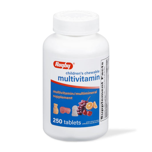 Rugby Kinder Multivitamin Kautabletten - Nahrungsergänzungsmittel - Fruchtgeschmack - Tierformen - 250 Stück