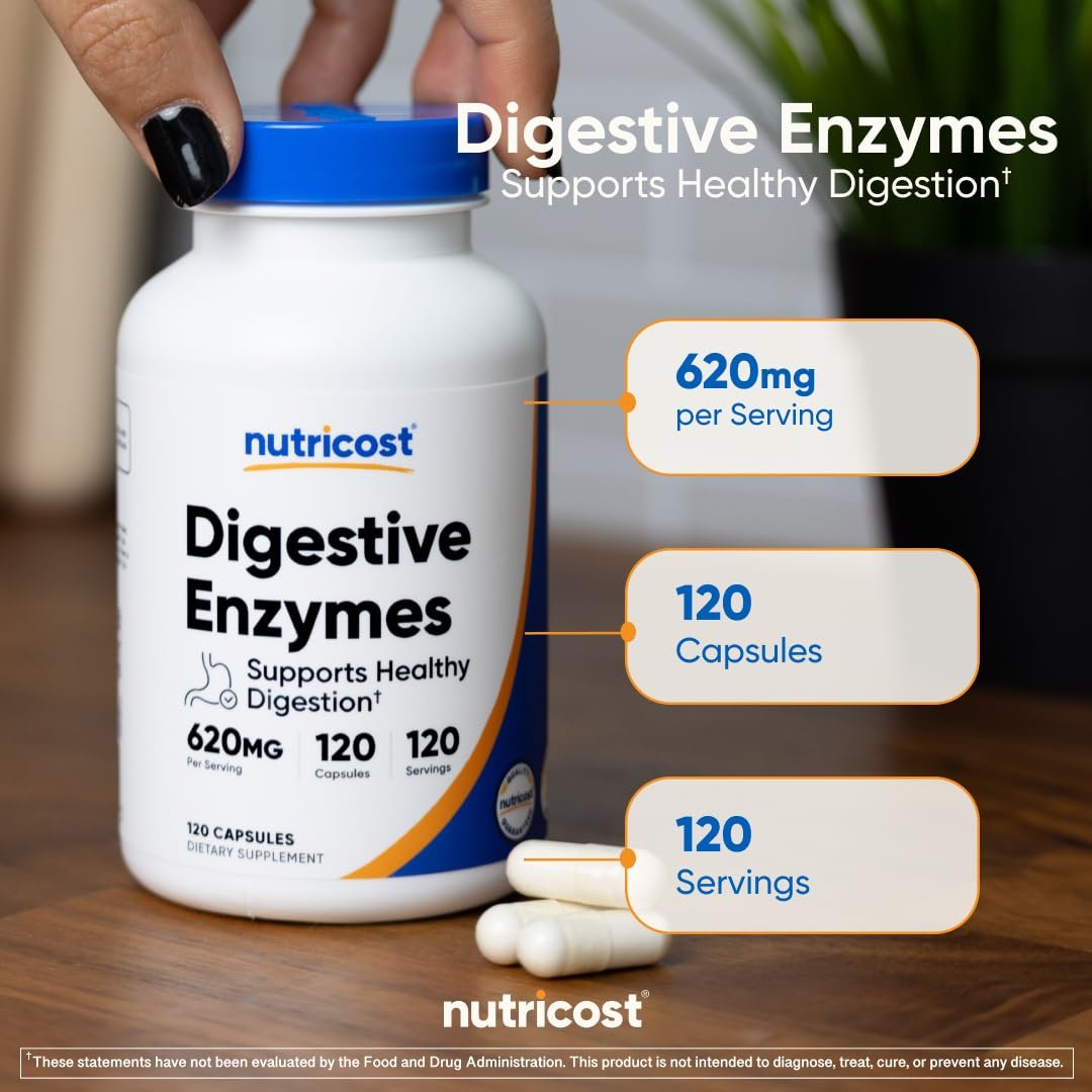 Nutricost Verdauungsenzyme 620mg, 120 Kapseln - Komplexes Verdauungsenzym-Präparat