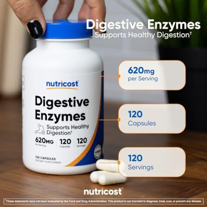 Nutricost Verdauungsenzyme 620mg, 120 Kapseln - Komplexes Verdauungsenzym-Präparat