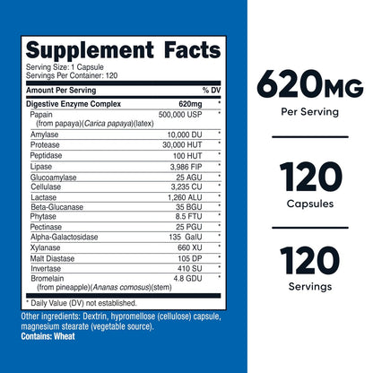 Nutricost Verdauungsenzyme 620mg, 120 Kapseln - Komplexes Verdauungsenzym-Präparat
