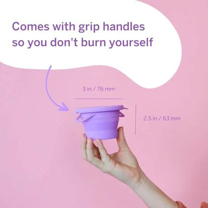 Pixie Menstruationstasse Kompakt-Sterilisator – Zusammenklappbarer Reinigungsbehälter für Damenhygiene – Mikrowellengeeignet & Wiederverwendbar – Ideal für öffentliche Toiletten, Camping & Wohnheime – Lila, 237 ml
