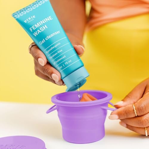 Pixie Menstruationstasse Kompakt-Sterilisator – Zusammenklappbarer Reinigungsbehälter für Damenhygiene – Mikrowellengeeignet & Wiederverwendbar – Ideal für öffentliche Toiletten, Camping & Wohnheime – Lila, 237 ml