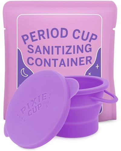 Pixie Menstruationstasse Kompakt-Sterilisator – Zusammenklappbarer Reinigungsbehälter für Damenhygiene – Mikrowellengeeignet & Wiederverwendbar – Ideal für öffentliche Toiletten, Camping & Wohnheime – Lila, 237 ml
