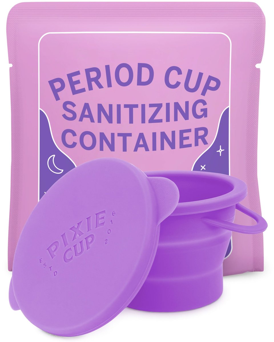 Pixie Menstruationstasse Kompakt-Sterilisator – Zusammenklappbarer Reinigungsbehälter für Damenhygiene – Mikrowellengeeignet & Wiederverwendbar – Ideal für öffentliche Toiletten, Camping & Wohnheime – Lila, 237 ml