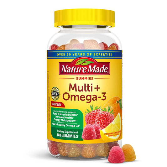 Nature Made Multivitamin + Omega-3 Gummis für Frauen und Männer, tägliche Nahrungsergänzung, 140 Erwachsenen-Gummivitamine, 70-Tage-Vorrat