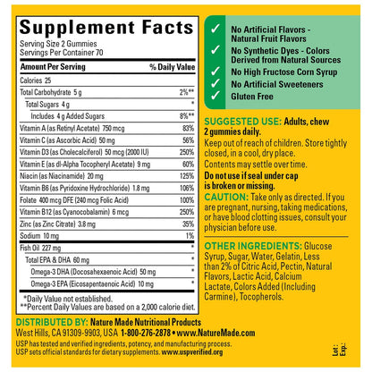 Nature Made Multivitamin + Omega-3 Gummis für Frauen und Männer, tägliche Nahrungsergänzung, 140 Erwachsenen-Gummivitamine, 70-Tage-Vorrat
