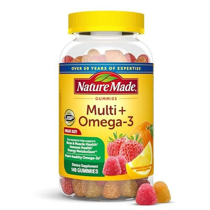 Nature Made Multivitamin + Omega-3 Gummis für Frauen und Männer, tägliche Nahrungsergänzung, 140 Erwachsenen-Gummivitamine, 70-Tage-Vorrat