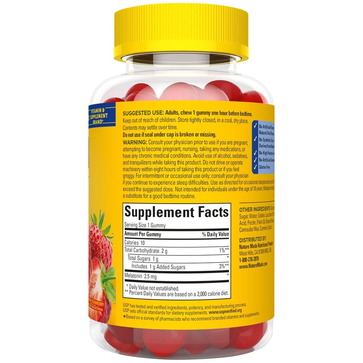 Nature Made Melatonin Gummis 2,5 mg – 80 Stück, 80-Tage-Vorrat, Schlafhilfe für Erwachsene, 100 % Medikamentenfrei