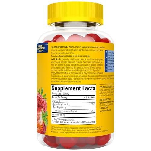 Nature Made Melatonin Gummis 2,5 mg – 80 Stück, 80-Tage-Vorrat, Schlafhilfe für Erwachsene, 100 % Medikamentenfrei