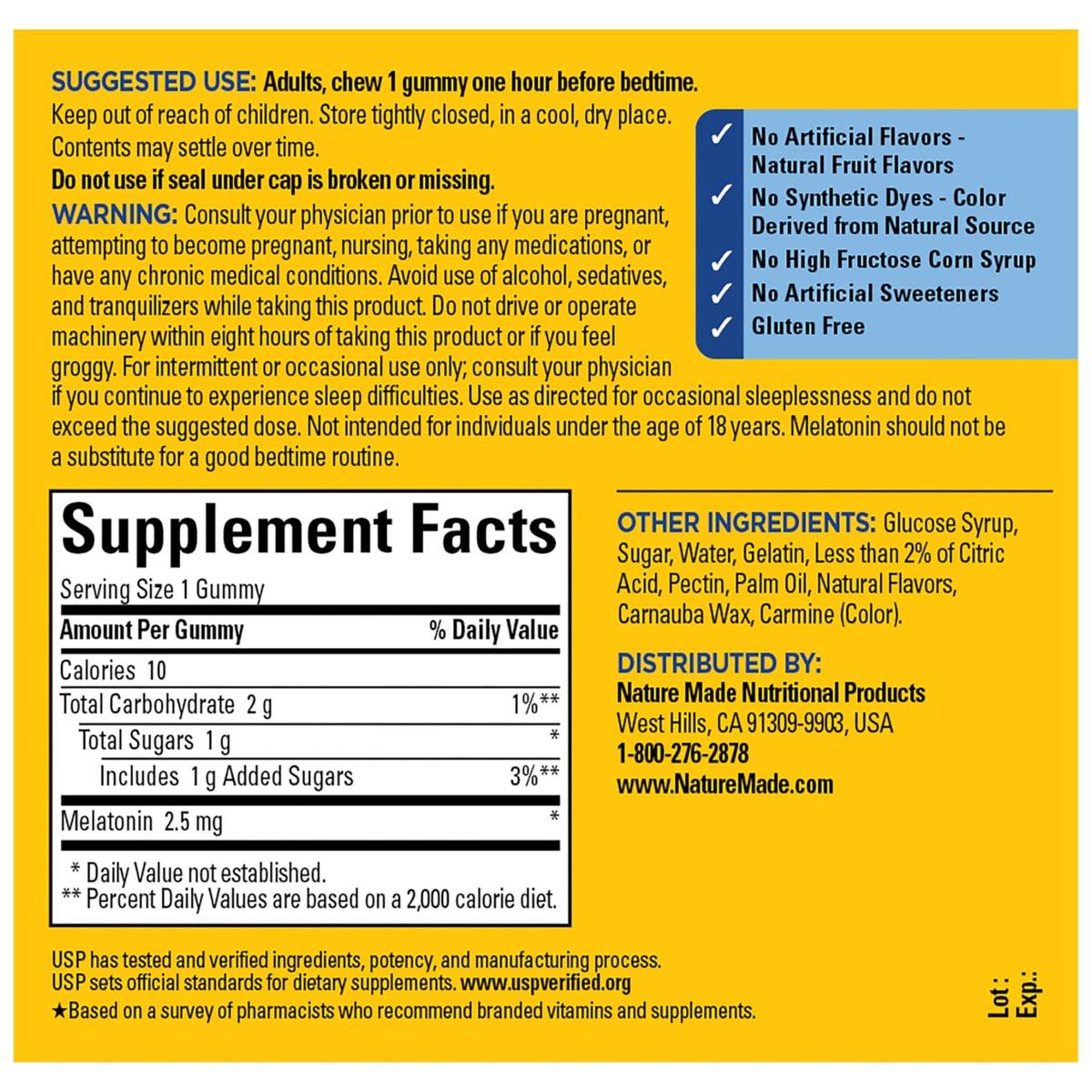 Nature Made Melatonin Gummis 2,5 mg – 80 Stück, 80-Tage-Vorrat, Schlafhilfe für Erwachsene, 100 % Medikamentenfrei