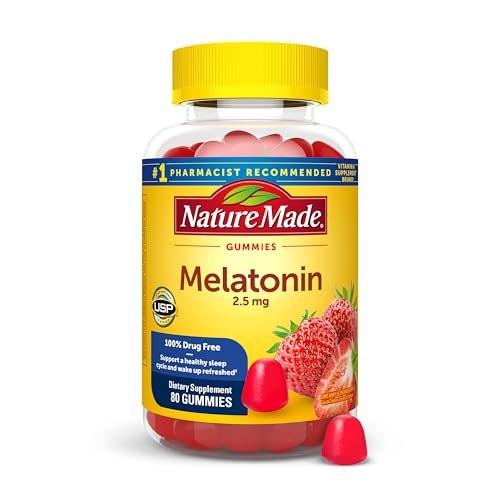 Nature Made Melatonin Gummis 2,5 mg – 80 Stück, 80-Tage-Vorrat, Schlafhilfe für Erwachsene, 100 % Medikamentenfrei