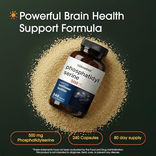 NatureBell Phosphatidylserin 500mg - 240 Kapseln - Gehirnunterstützung für Männer und Frauen* - Bioverfügbares Sonnenblumenlecithin - Leicht zu schlucken - Glutenfrei