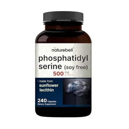 NatureBell Phosphatidylserin 500mg - 240 Kapseln - Gehirnunterstützung für Männer und Frauen* - Bioverfügbares Sonnenblumenlecithin - Leicht zu schlucken - Glutenfrei