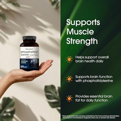 NatureBell Phosphatidylserin 500mg - 240 Kapseln - Gehirnunterstützung für Männer und Frauen* - Bioverfügbares Sonnenblumenlecithin - Leicht zu schlucken - Glutenfrei