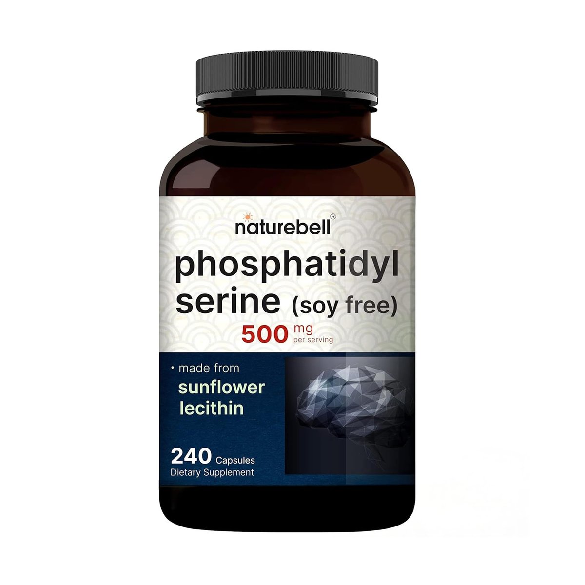 NatureBell Phosphatidylserin 500mg - 240 Kapseln - Gehirnunterstützung für Männer und Frauen* - Bioverfügbares Sonnenblumenlecithin - Leicht zu schlucken - Glutenfrei