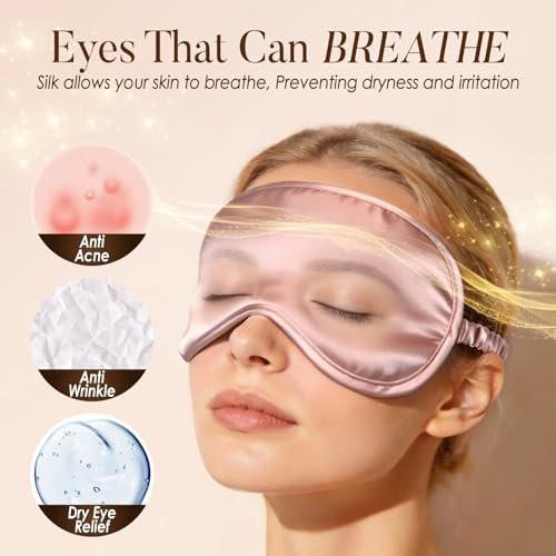 LULUSILK Maulbeerseide Schlafmaske – Weiche Augenmaske mit elastischem Band für erholsamen Schlaf, Reisen und Nickerchen (Pink)
