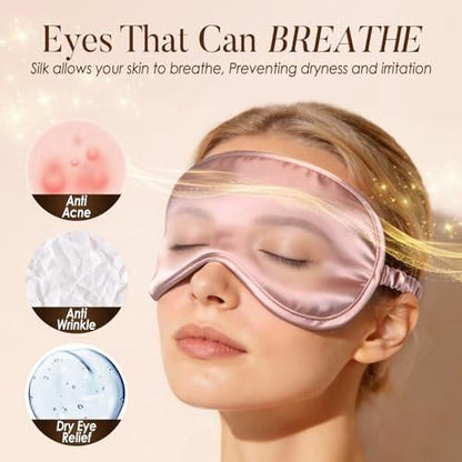 LULUSILK Maulbeerseide Schlafmaske – Weiche Augenmaske mit elastischem Band für erholsamen Schlaf, Reisen und Nickerchen (Pink)